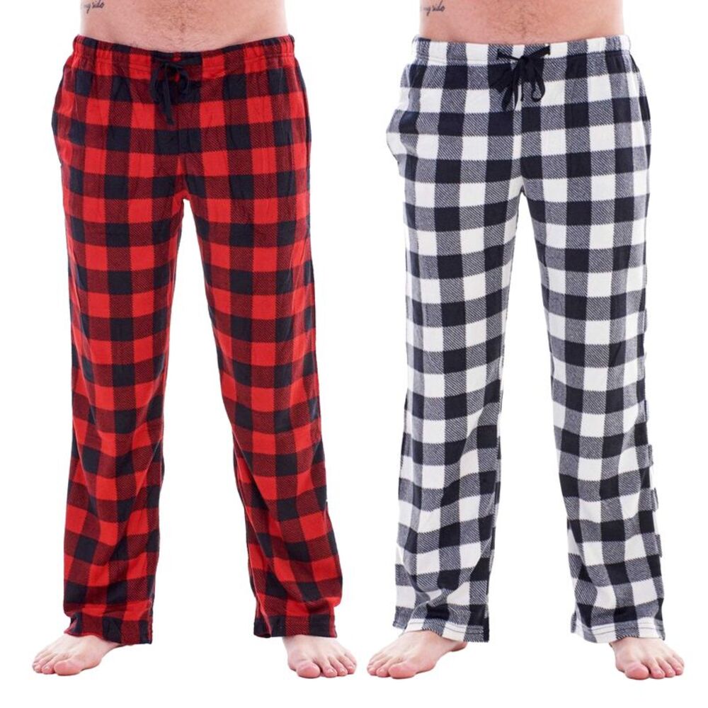 Keanu Mens Buffalo Check Lounge Pants (Pack of 2) / Red/White